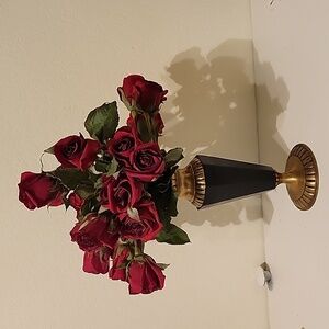 Brass Flower Vase with Faux Roses Valentines Day Gift